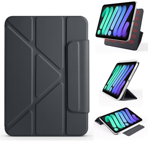 Compatibile con iPad mini 7 (A17 Pro) 2024/Mini 6 2021 8,3 pollici, custodia magnetica sottile e potente, 4 angoli in piedi antiurto con accensione e spegnimento automatico, supporta matita, nero