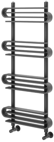 Go Bathrooms Towel Radiator 1100x500mm Grey Oval Bar | Modern space-saving vertical wall-mounted oval bar towel warmer radiator for central heating in anthracite grey.