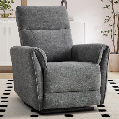 EBELLO Manueller Relaxsessel mit Liegefunktion,Fernsehsessel mit Fußstütze und Gepolsterter Kopf, TV Sessel mit Lendenstütze, bis 135 kg Belastbar, für Wohnzimmer, Dunkelgrau