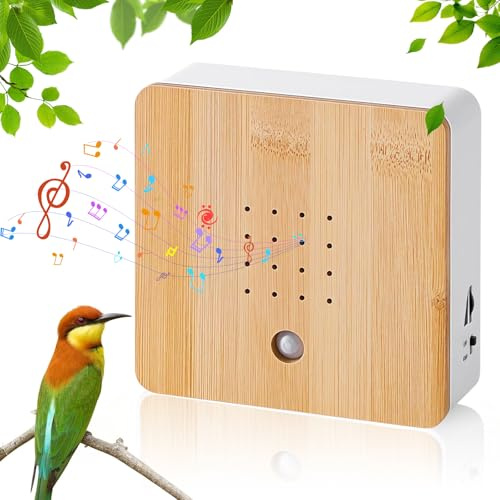 Fancysky Vogelgezwitscher Box mit Bewegungsmelder, Vogelgezwitscher Soundbox Akku Holz, Naturgeräusche Soundbox mit Wandhalterung, Vogelzwitschern, für Toilette Bad Badezimmer Outdoor