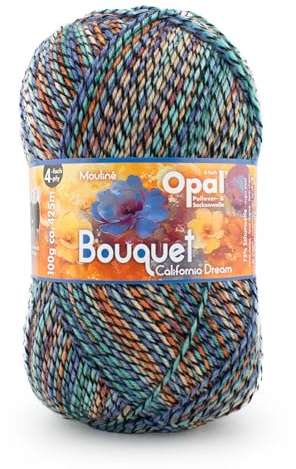 Opal Bouquet Mouliné Sockengarn, 4-fach, 75% Schurwolle Superwash, 25% Polyamid, 425m Lauflänge, 100g Knäuel (11681 California Dream)
