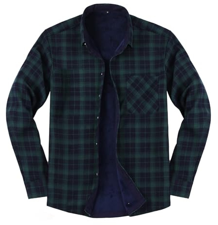 Generisch Camicia in pile da uomo, a quadri, con colletto rovesciato, in pile, fodera in pile, per attività all'aria aperta, morbida, termica, da lavoro, invernale
