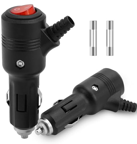 2 Stück Zigarettenanzünder Stecker mit Schalter Auto Stecker 12V-24V Sicherheits-Universalstecker Normstecker mit 15A Sicherung für Auto LKW PKW Motorrad