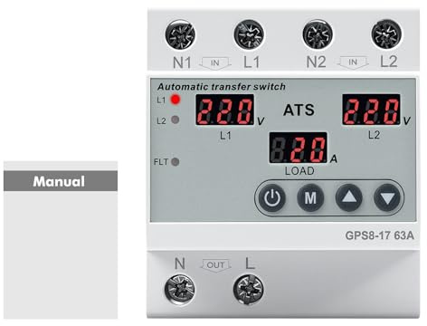 Jadeshay Interruptor de Transferencia Automática, 2P 63A 220V ATS Conmutador Automático Doble Fuente LCD Digital de Voltaje Corriente con Protección contra Sobretensión Subtensión para Fotovoltaico