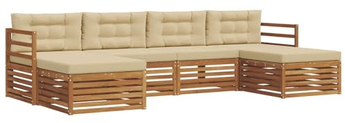 vidaXL Sofagarnituren 6 pcs Natur und Beige Massivholz Akazie, Akazienholz Sofa, Moderne Gartenmöbel, haltbare Sitzgruppe, Bequeme Möbel für Terrasse und Garten