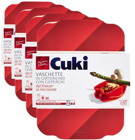 Cuki Vaschette In Cartoncino Con Coperchi Dal Freezer Al Microonde - 4 Porzioni - Rettangolari [Rc2] - 50 g (Confezione da 4)