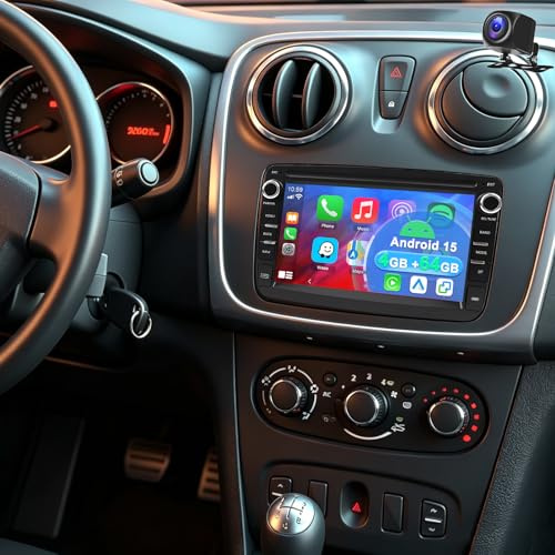 4+64G Android 15 Autoradio für Renault Dacia Sandero 2012-2017 mit Carplay | 7 Zoll Touchscreen Auto Stereo Display Player Radio GPS Navigation Head Unit mit Android Auto SWC Mirror Link Bluetooth WLAN