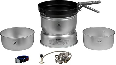 Trangia - 25-3 Ultralight Camping Cookset | Include: fornello a gas, 2 pentole, 1 padella, parabrezza superiore e inferiore, pinza di presa e cinghia