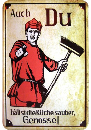 Fun Costumes Blechschild 'Auch Du hältst die Küche sauber, Genosse!' 30 x 20 cm, Metall, Rechteckig, Wandmontage, Dekoration und Geschenk
