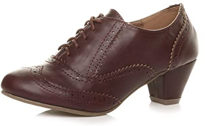 AJVANI Womens mid Low Block Heel lace up Comfort Rubber Sole Brogue Ankle Shoe Boots Booties Size.