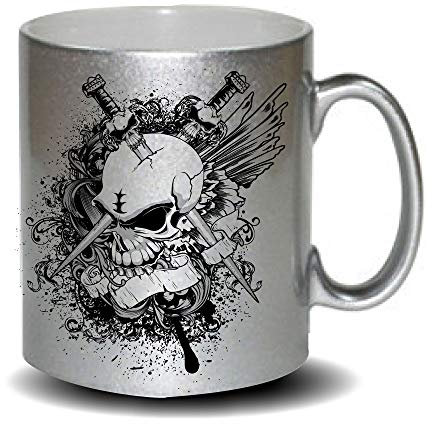 stylx design Mug pailleté Tête de mort gothique cadeau fête des mères, fête des pères ou toutes autres occasions. Tasse cadeau, bol cadeau, tasse pailletée,humoristiqueFête des pères