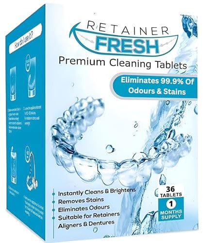Tabletas limpiadoras de retenedores - 36 tabletas Retainer Fresh Mantiene los retenedores, alineadores y protectores bucales limpios, frescos y sin manchas