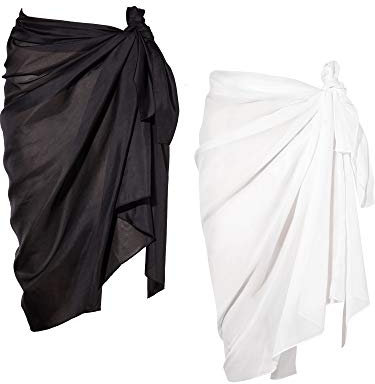 Chuangdi Damen-Sarong-Badeanzug, Chiffon, lang, Strand-Sarong-Wickel, Badeanzug, Schwarz und Weiß, 2 Stück, schwarz und weiß, Large