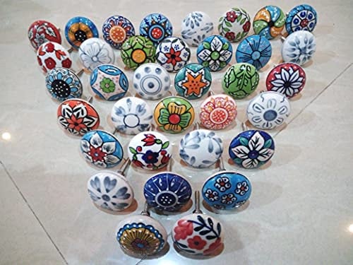 20 Mix Vintage Look Flower Assorted Ceramic Knobs Door Handle Cabinet Drawer Cupboard Pull (Flat)