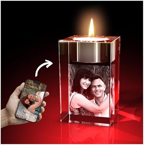 GLASFOTO.COM, Glasfoto Teelicht, 50 x 80 x 50 mm, mit Ihrem eigenen Foto als individuell anpassbares Geschenk, Kristallglas Innengravur in Premiumqualität