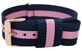 masar 18mm NATO Winchester Bleu Foncé/Rose (Dark Blue/Rose) – Bracelet pour Montre Tissu Nylon Homme/Femme – Watch Strap – Boucle Rose Gold