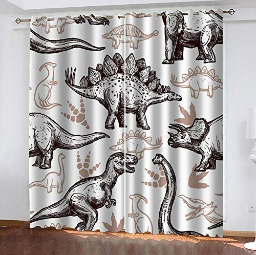 zpangg Verdunkelungsvorhang Kräuselband Dinosaurier Mit Ösen Gardine Für Schlafzimmer, Kinderzimmer 2 Stück Verdunkelungsvorhänge Farbige Vorhänge 220×215Cm