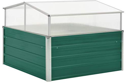 Tidyard Gewächshaus Hochbeet mit Sicherheitskanten Gartenbeet Tomatenhaus Aufzucht Frühbeet Frühbeetkasten Grün 100x100x77 cm Verzinkter Stahl