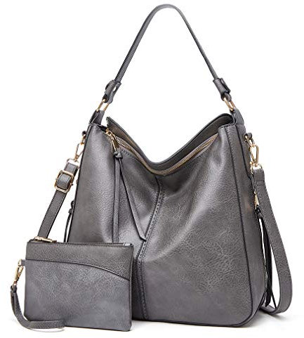 Lifetooler Hobo Bags for Women Handbags for Women PU Leather Large Tote Bag Handbag and Purse Set Waterproof Crossbody Bags for Outdoor Shopping Traveling(gray)