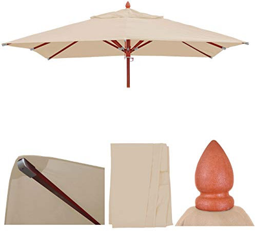 Mendler Ersatz-Bezug für Gastronomie Holz-Sonnenschirm HWC-C57, Sonnenschirmbezug, eckig 3x3m Polyester 3kg - Creme