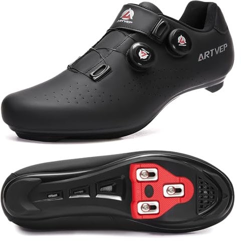 ARTVEP Herren Radschuhe Damen MTB Fahrradschuhe Kompatibel mit Look SPD SPD-SL Delta Lock Pedal Reitschuhe Kompatibel mit Peloton Schuhen Streifen Alles schwarz EU 42/260