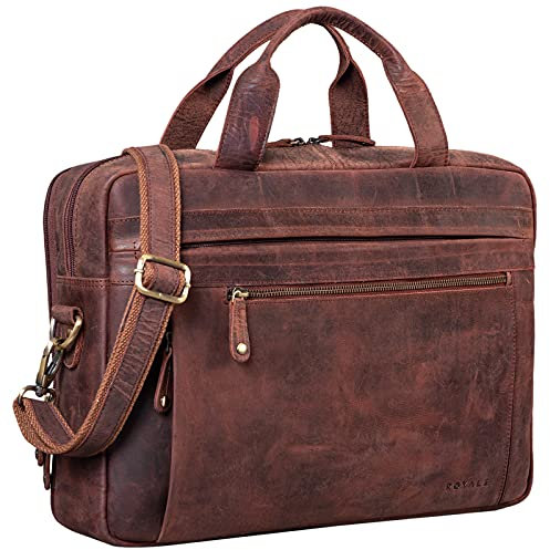 ROYALZ Moderne Vintage Umhängetasche Herren Leder groß 'Boston' - ideal als 14-15,6 Zoll Laptoptasche Aktentasche mit Laptopfach Ledertasche Schultertasche Echtleder, Farbe:Ohio Braun