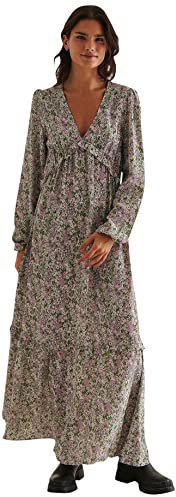 NA-KD Balloon Sleeve Maxi Frill Dress Vestido Informal, Flor Rosa, 36 para Mujer