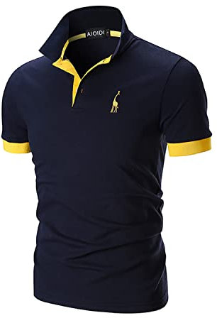 AIOIDI Polo Manica Corta Uomo in Cotone Ricamo Giraffa Golf T Shirt,Blu,5XL