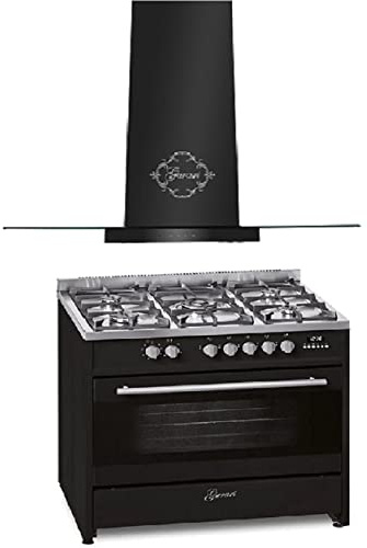 GURARI Gas Elektro Standherd GCH E 911 BL +GCH T 466 90 BL Prime90 cm/Range Coocker / 121L / 8 Funktionen/Erd-/Propangas + Dunstabzugshaube 90 cm 1000m³/h Wandhaube