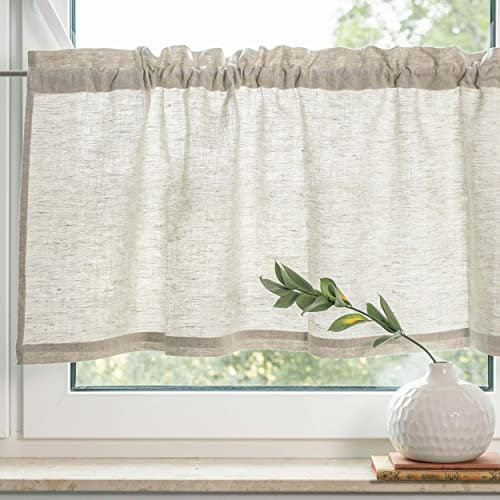 Varvara Home Scheibengardine aus Leinen | Bistrogardinen Kurzgardine Leinen | Scheibengardinen Blickdicht Landhausstil Küche Badezimmer Schlafzimmer Beige 140(B) x45(H) cm