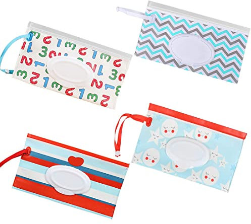 4 Stück Feuchttücher Tasche für Babys Feuchttücher Tasche für Unterwegs Wiederverwendbar Wet Wipe Tasche Baby Feuchttuchspender feuchttücherbeutel für babys Tragbar