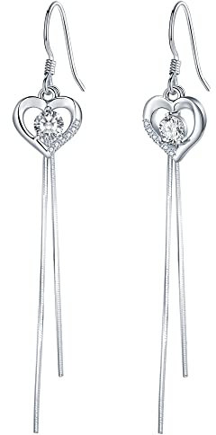 Lydreewam Liebe Herz Lang Ohrringe Hängend für Damen 925 Sterling Silber Ohrhänger mit Zirkonia Valentinstag Muttertag Geburtstag Geschenk für Mama Ehefrau Freundin