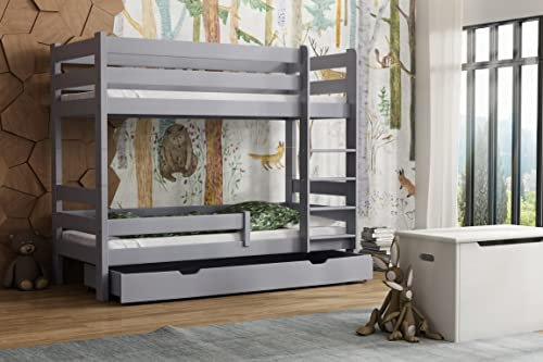 ahoj baby Etagenbett für Kinder mit Schublade, Montessori-Hausbett, Holzhausbett, handgefertigtes Bett für Kleinkind, Kinderhausbett, Holzhausbett (grau, 80x160)