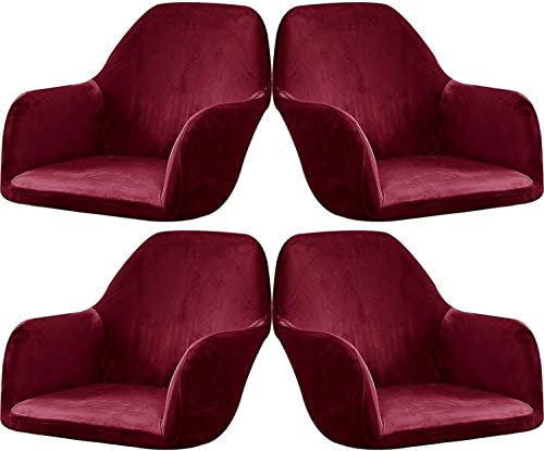 ELYSYSRL Stretch Stuhlhussen Samt mit Armlehne Stuhlbezug 1/6/2/4er Set Luxus-Samt Bürostuhl Bezug Stuhlschonbezug Sessel Esszimmerstuhlhussen Armlehnstuhl Stuhlabdeckung (Color : #8, Size : 4 Stück)