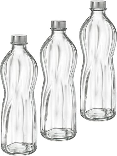 Emilja Wasserflaschen Aqua 1Liter - 3 Stück - Glasflasche Kühlschrankflasche Flasche