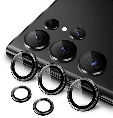 JETech Protector de Lente de Cámara para Samsung Galaxy S23 Ultra 5G 6,8 Pulgadas, HD Cristal Vidrio Templado 9H Individuo Metal Aluminio, Marco de Instalación Fácil, 1 Juego (Phantom Black)