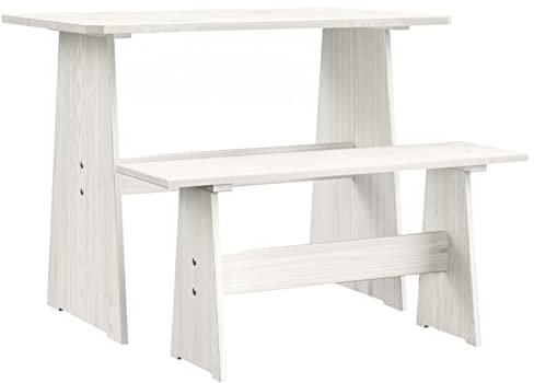 Tidyard Esstisch Essgruppe mit Bank Tisch Balkontisch Terrassentisch Gartentisch 100 x 60 x 73 cm (L x B x H) Massives Kiefernholz Weiß
