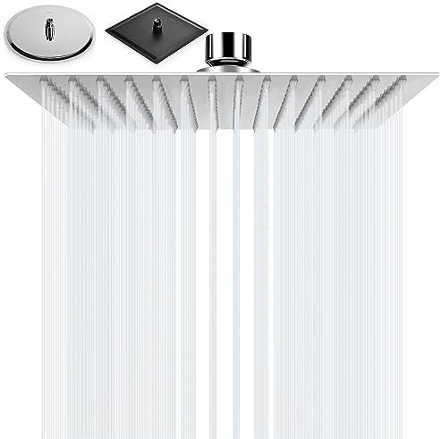 BalladHome Cabezal de Ducha Lluvia 10 Pulgadas Alcachofa de la Ducha lcachofa lluvia Cuadrado Ultra-Delgado Rociador Ducha de Acero Inoxidable 304 (25x25cm, Plata)-F