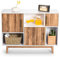 GIANTEX Armoire de rangement, buffet en bois, 6 compartiments et 3 portes, moderne, autoportante, blanche, naturelle