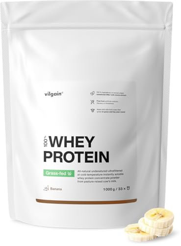 Vilgain® Whey Protein Powder, Grass Fed | 100% Pure Whey Protein Powder | Fast Muscle Recovery and Building | Natural Taste | Premium Quality Powder (1000g, Banana)