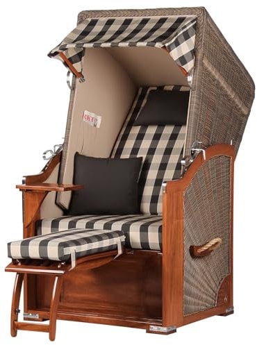 bene living Strandkorb-Set Schaalsee 1-Sitzer Mahagoni - PE grau - Modell 505 - Liftersystem