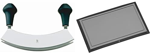 WMF Kräutermesser Wiegemesser zweischneidig 17,5 cm & Touch Schneidebrett Kunsstoff 32 x 20 cm, Tranchierbrett mit Saftrille, Küchenbrett klingenschonend, schwarz