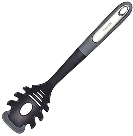 Chef Aid Louche à spaghetti à tête en nylon avec bord en silicone, avec trous de drainage et mesure à spaghetti intégrée pour portions individuelles, sans BPA et passe au lave-vaisselle
