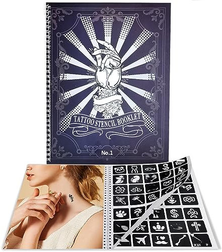XMASIR 20 Blatt 400+ Stück Glitter Tattoo Schablonen, Album Airbrush Tattoos Schablone Wiederverwendbare für Frauen Mädchen Teens Face Body Art Paint(Blau)