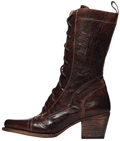 Gsheocm Stivaletti da Donna Neri da Donna metà Polpaccio Stivali Autunno e Inverno Commercio Estero Grande Moda retrò Lacci Comodi Tacco Quadrato Spesso Stivali Invernali, Marrone, 37 EU