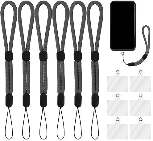 cobee Cordino da polso con toppa per legare, 6 cinturini da polso regolabili in nylon con 6 cuscinetti trasparenti per telefono, Grigio