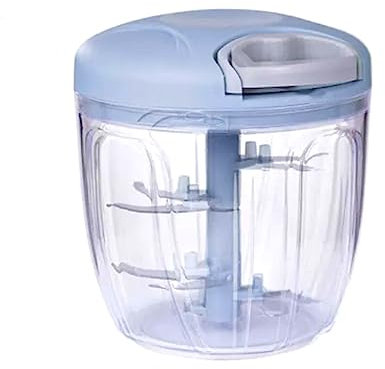 NTEK Multi-Functional Manual Food Chopper | Pull Cord Manual Chopper | Pull String to Slice Vegetables | Curved Stainless Steel Removable Blades Non-Slip Base Food Chopper (900 ML, Blue)