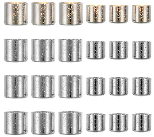 Romadedi Teelichthalter Glas Silber Teelichtgläser - 24Pcs Votivkerzenhalter für Teelichter Schwimmkerzen für Hochzeit Party Weihnachten Tischdeko Wohnzimmer Deko,S+L