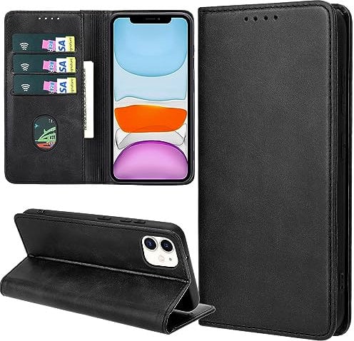 ZYIMOU Coque pour iPhone 11, Housse en Cuir PU Flip Pochette Portefeuille Étui avec Emplacement Carte iPhone 11 Coque Magnétique Antichoc, Noir