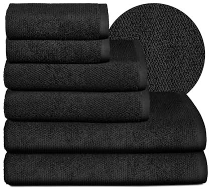 BEAUTEX Handtuch-Set Premium Frottier Sets Made in Europe, 100% Baumwolle 550g/m², Oeko-TEX Zertifiziert (Set: 2 Gäste-, 2 Hand-, 2 Badetücher in Schwarz)